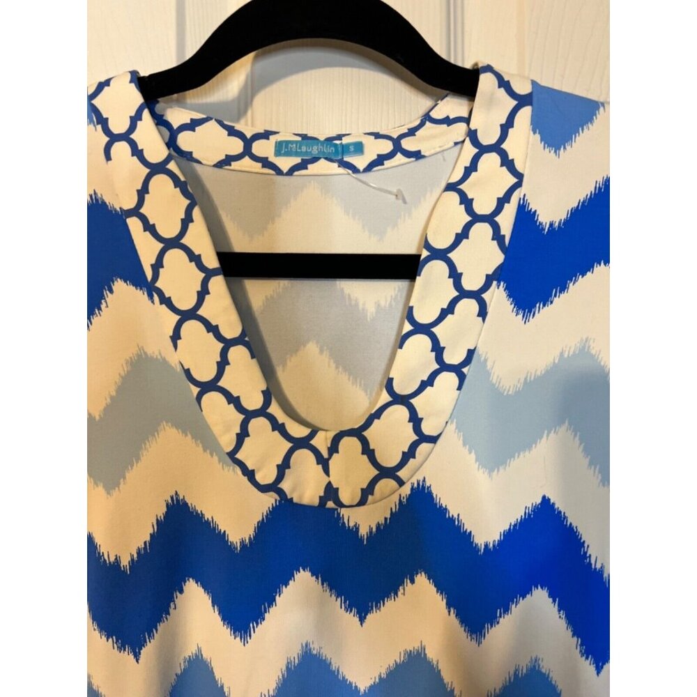 J. McLaughlin Dress Blue White S Small 3/4 Long Sleeve Stretch Shift Washable - Picture 9 of 9